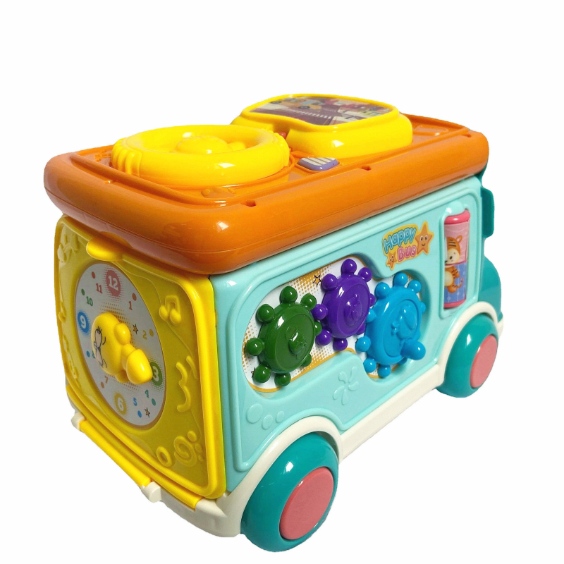 Εκπαιδευτικό διαδραστικό παιχνίδι-λεωφορείο με εξάπλευρο σχήμα, διγλωσσικό κινεζο-αγγλικό режим, μουσική και φωνητικά εφέ, πλαστικό, κατάλληλο για παιδιά 4–6 ετών