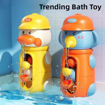Kúpeľná hračka s prísavkou a otáčajúcim sa vodným kolesom – kreslené zvieratá kačička a slon (plastová, pre deti 3–6 rokov)