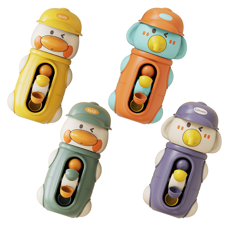Jucărie de baie cu ventuză și roată de apă care se învârte – animale desen animate rață și elefant (din plastic, pentru copii 3–6 ani)