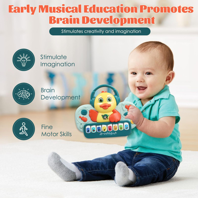 Pian electronic educațional pentru copii cu lumini – înregistrare și producție muzicală, carcasă din plastic, alimentare cu baterii, destinat copiilor 0–3 ani