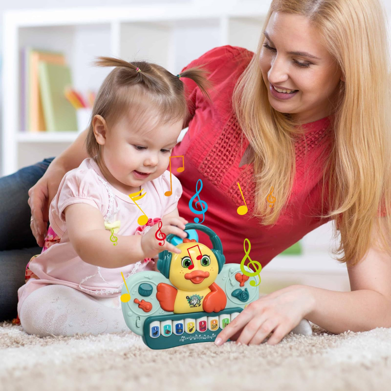 Pian electronic educațional pentru copii cu lumini – înregistrare și producție muzicală, carcasă din plastic, alimentare cu baterii, destinat copiilor 0–3 ani