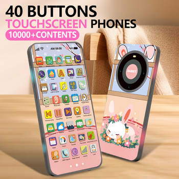 Telefon-jucărie muzical pentru copii, cu ecran tactil de 40 butoane, pentru învățare timpurie — funcții muzică și voce, corp din plastic, baterie Li-ion, pentru 0-3 ani