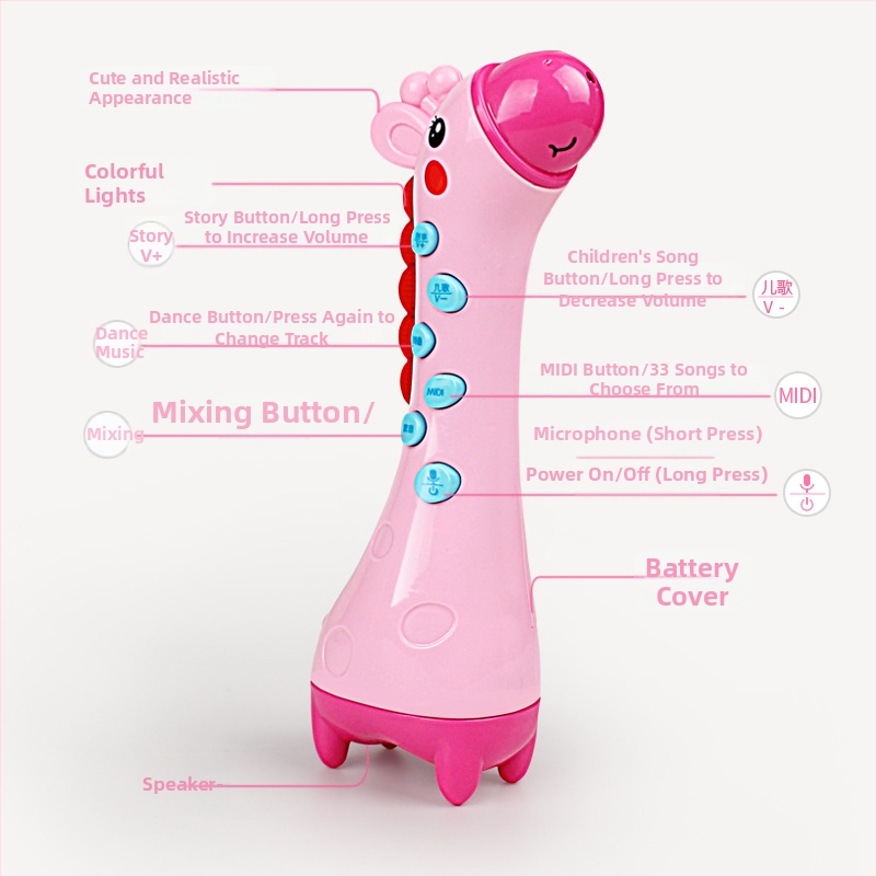 Παιδικό καραόκε μικρόφωνο-παιχνίδι με καμηλοπάρδαλη – λειτουργεί με μπαταρίες, πλαστικό, κατάλληλο για 0–3 ετών