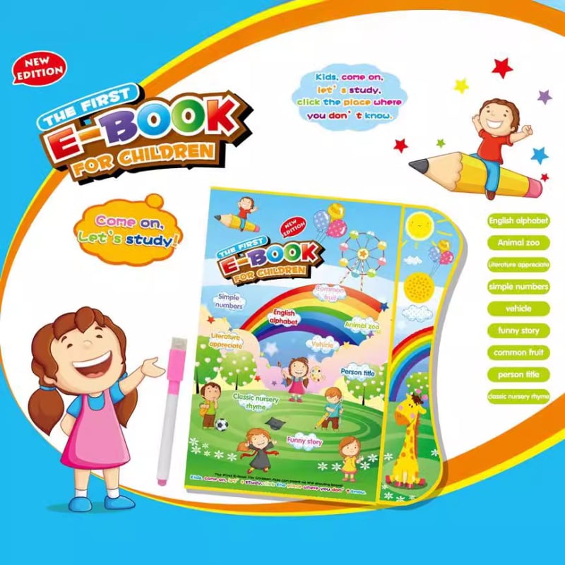 Dječja elektronička knjiga s perom za čitanje na točkama — prepoznavanje govora, glazba i dodirni povratni odziv; ABS materijal; napajanje baterijom; za djecu 4–6 godina