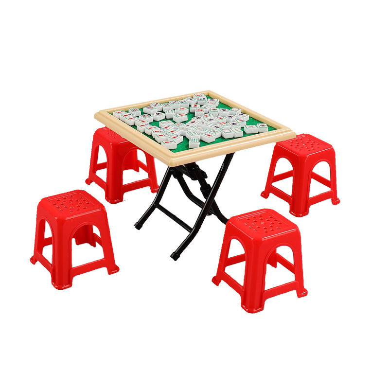 Mini Mahjong stol za kućicu lutaka s kompletnim setom malih stolaca, simulirani namještaj sobe za igru, plastika, za uzrast 7–14 godina
