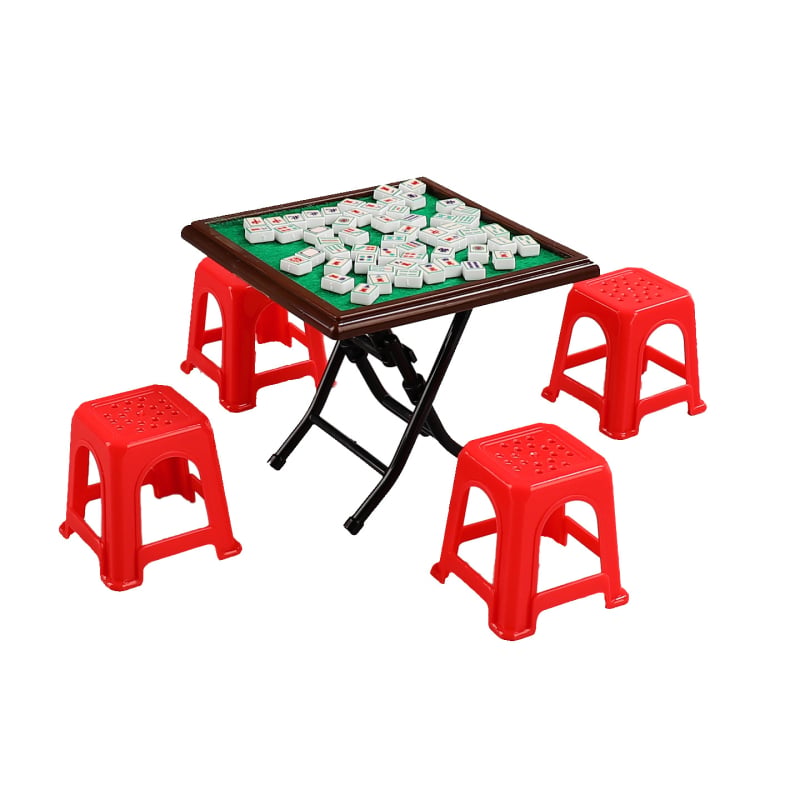 Mini Mahjong stol za kućicu lutaka s kompletnim setom malih stolaca, simulirani namještaj sobe za igru, plastika, za uzrast 7–14 godina