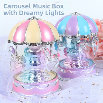 Cutie muzicală cu lumini și carusel, din plastic, stil simplu modern, procesare personalizată disponibilă, model JZX-12