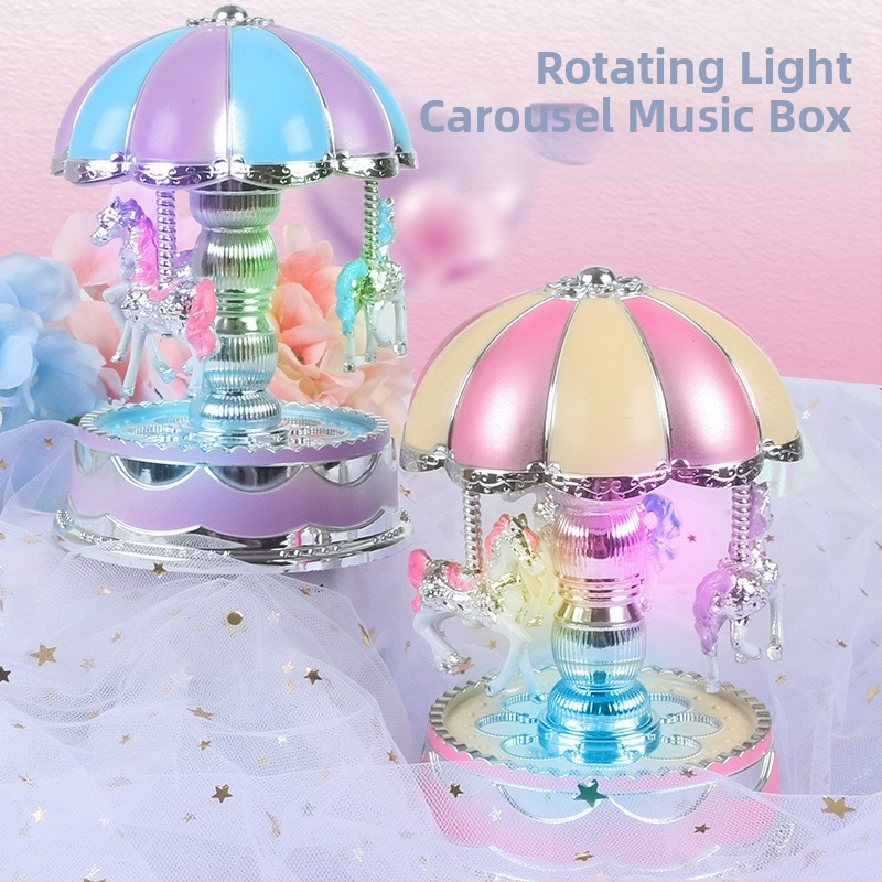 Cutie muzicală cu lumini și carusel, din plastic, stil simplu modern, procesare personalizată disponibilă, model JZX-12