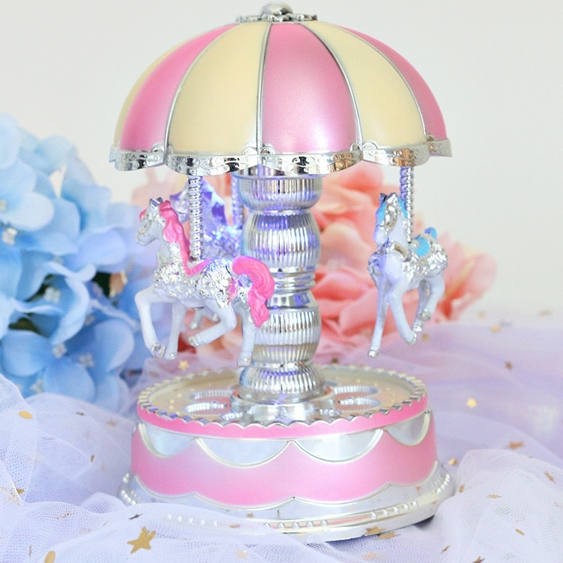 Cutie muzicală cu lumini și carusel, din plastic, stil simplu modern, procesare personalizată disponibilă, model JZX-12