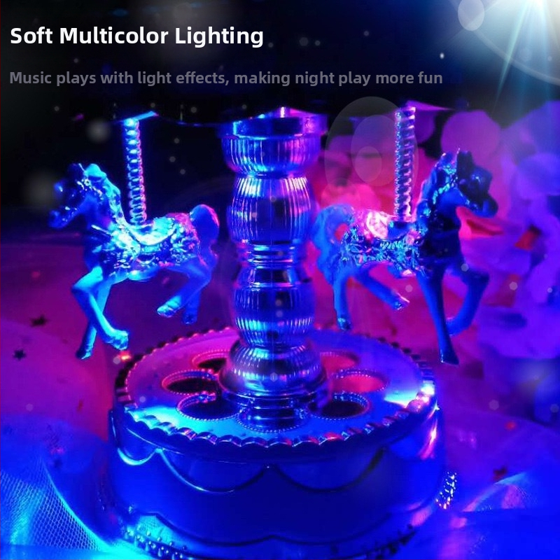 Cutie muzicală cu lumini și carusel, din plastic, stil simplu modern, procesare personalizată disponibilă, model JZX-12