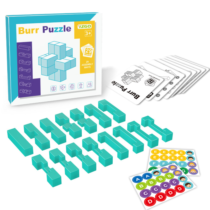 Dječji edukativni puzzle-ključ od blokova: razvija razmišljanje, koncentraciju i maštu (ABS; 15 blokova; 30 dvostrano kartica; 2 naljepnice; DIY/OEM)