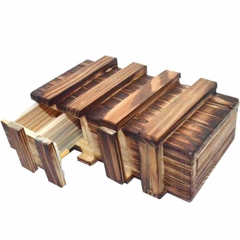 Drvena puzzle kutija s tri otvora Kongming/Luban Lock – vježbanje ručne spretnosti, blister pakiranje, podrijetlo Zhejiang