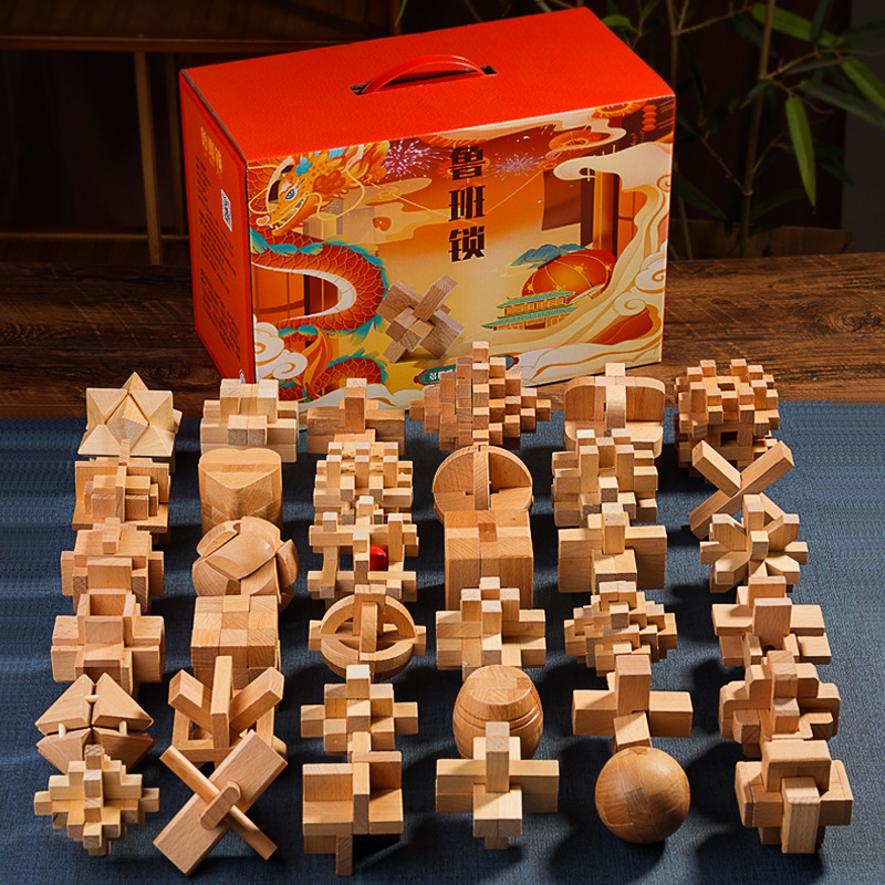 Drveni Kongming Lock/Luban Lock puzzle set za djecu 7–14 godina, komplet edukativna igra