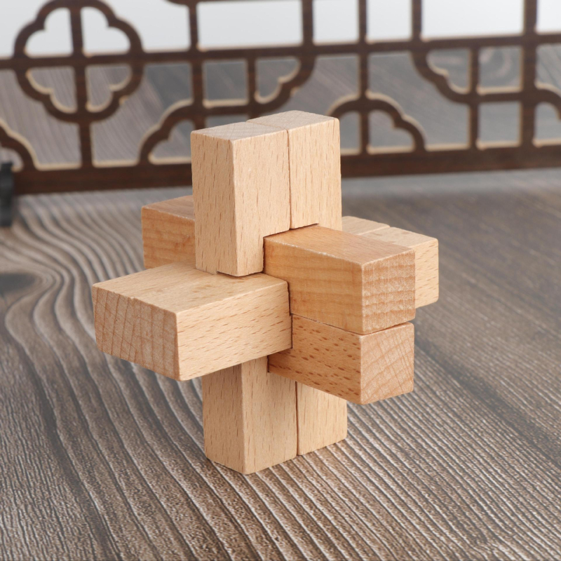 Kongming lock drvena slagalica, šest dijelova, od bukova drveta, brain-teaser za djecu 4–6 godina, prozirno blister pakiranje