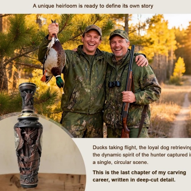 Zov za patke Hunter's Legacy – ručno izrađen, smola; model Wood Xin-50; originalni dizajn; karikaturan izgled; glazbena kutija