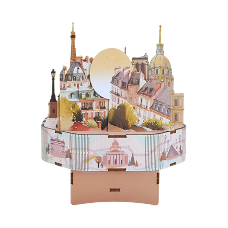 Drvena 3D glazbena kutija Pariz — DIY sklapanje, graviranje i UV ispis, moderni minimalistički dizajn