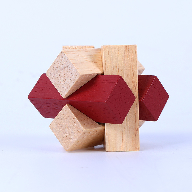Drveni puzzle s Kong Ming / Lu Ban lock za djecu 7–14 godina; materijal: drvo; funkcija: otključavanje prstena; pakiranje: šarena kutija