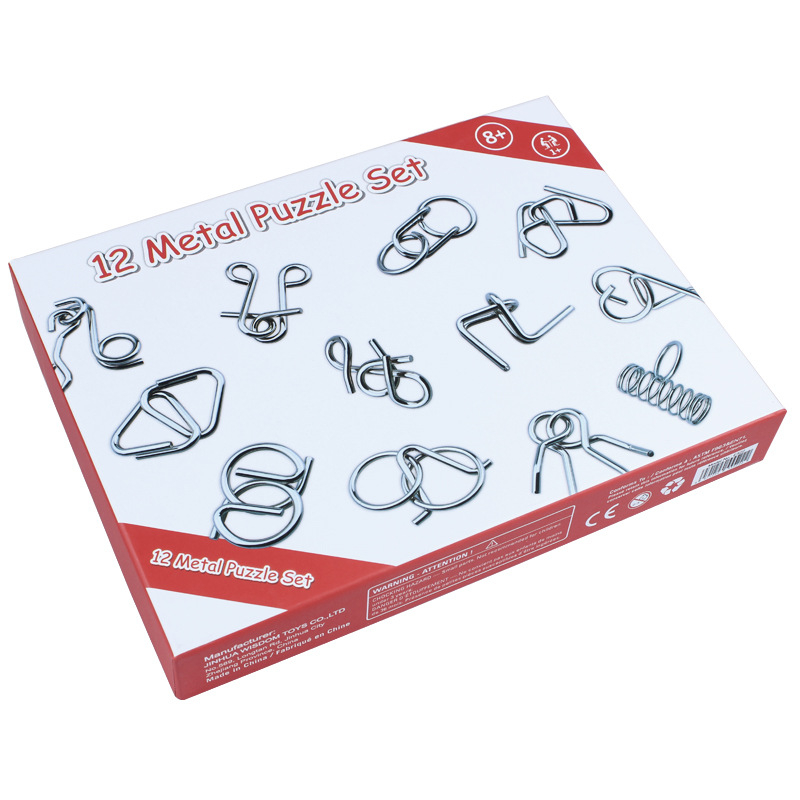 Metalni puzzle s devet prstenova Kongming Lock – 12 dijelova, za djecu 7–14 godina, razonoda i relaksacija, OEM prilagodba logotipa