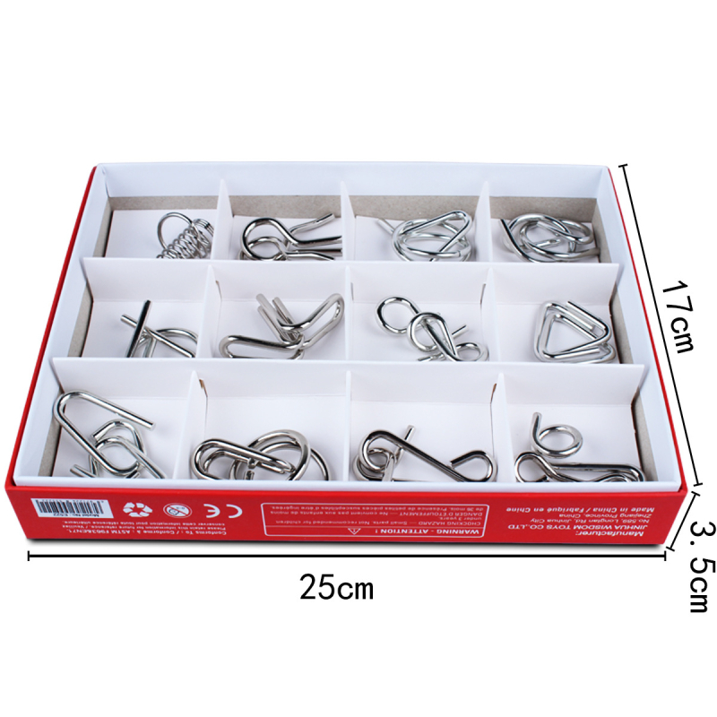 Metalni puzzle s devet prstenova Kongming Lock – 12 dijelova, za djecu 7–14 godina, razonoda i relaksacija, OEM prilagodba logotipa
