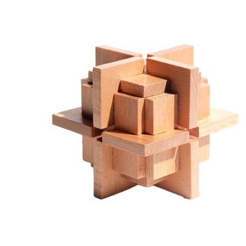 Drveni Kong Ming Lock puzzle s mehanizmom otvaranja prstena, prilagodba OEM logotipa, pogodan za djecu 0-3 godine.