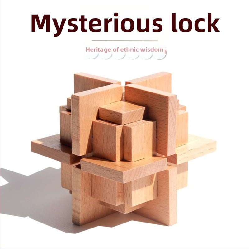 Drveni Kong Ming Lock puzzle s mehanizmom otvaranja prstena, prilagodba OEM logotipa, pogodan za djecu 0-3 godine.
