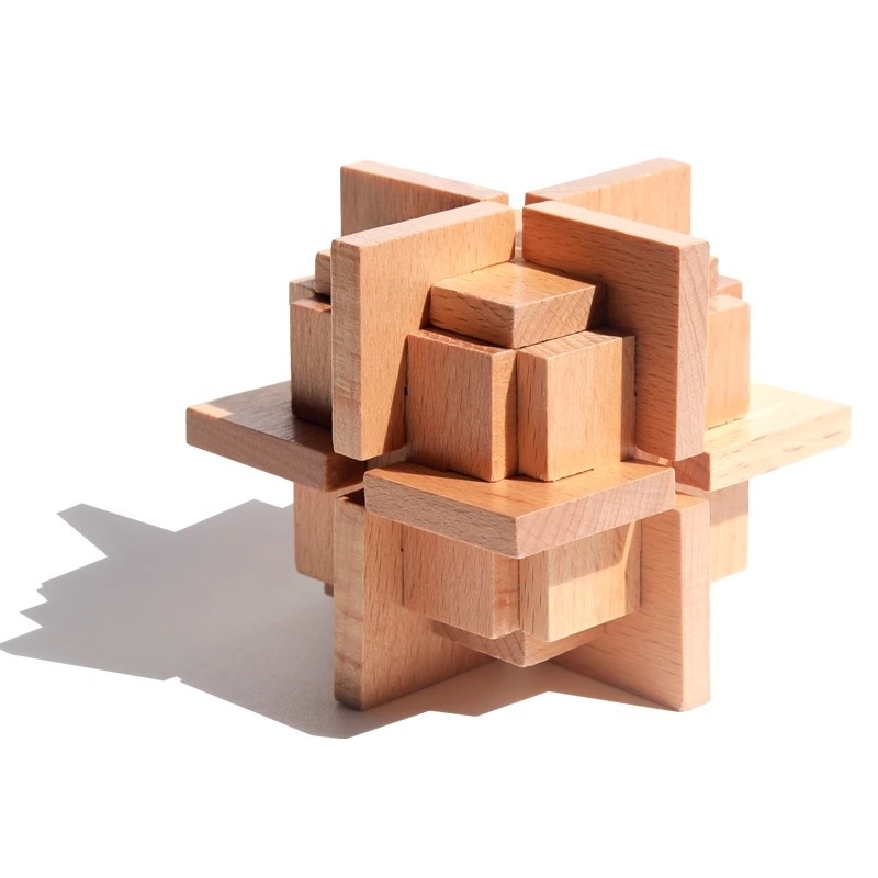 Drveni Kong Ming Lock puzzle s mehanizmom otvaranja prstena, prilagodba OEM logotipa, pogodan za djecu 0-3 godine.