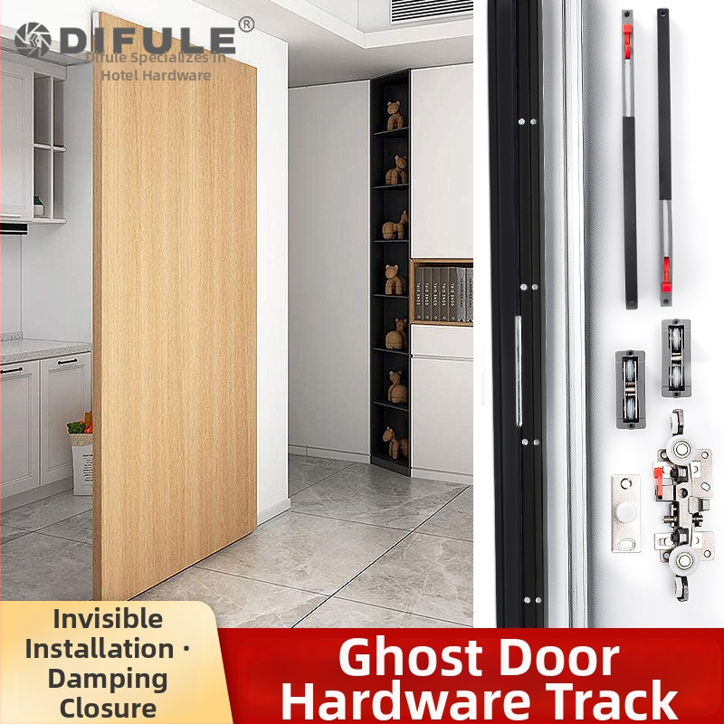 Sada hardvéru pre posuvné dvere: neviditeľný vodič koľajnice, obojstranný tlmič, zliatina zinku, model DFL-GC010, Ding Fule, moderný minimalistický štýl
