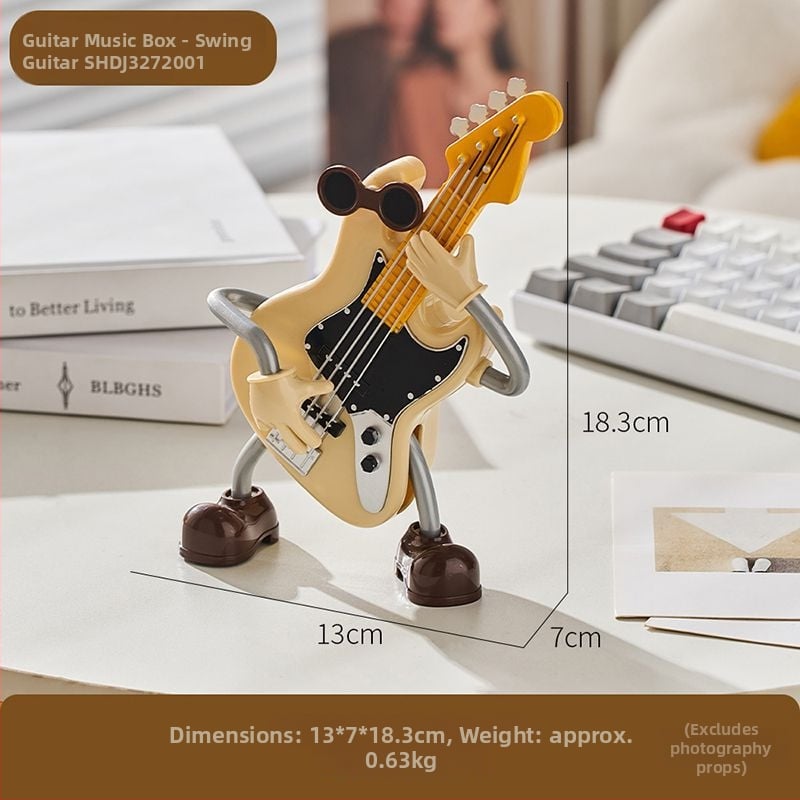 Χειροκίνητο μουσικό κουτί με φιγούρα κοριτσιού – διακόσμηση γραφείου με μοντέλο βιολιού και κιθάρας; πλαστικό, απλός και μοντέρνος σχεδιασμός, ημιχειροκίνητος μηχανισμός