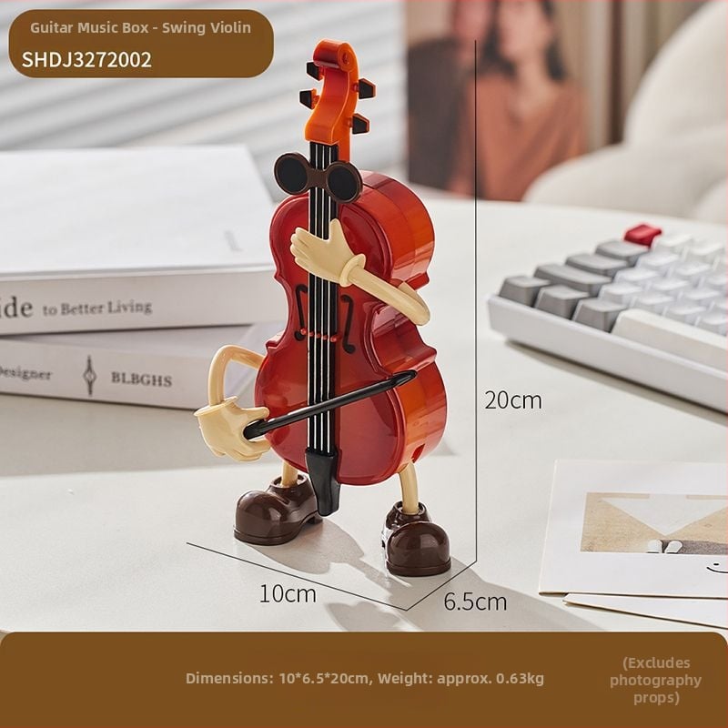 Χειροκίνητο μουσικό κουτί με φιγούρα κοριτσιού – διακόσμηση γραφείου με μοντέλο βιολιού και κιθάρας; πλαστικό, απλός και μοντέρνος σχεδιασμός, ημιχειροκίνητος μηχανισμός