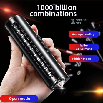 Kovová dočasná parkovacia tabuľka s funkciou 3 v 1: rozbíjač okien a bezpečnostný rezník, tabuľka s číslom telefónu