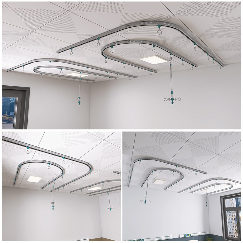 Σύστημα γραμμής έγχυσης νοσοκομείου με ράγα σε σχήμα Ο, κουρτίνα απομόνωσης θαλάμου, αναδιπλούμενος βραχίονας έγχυσης, κράμα αλουμινίου YL-30, βουρτσισμένη επιφάνεια, Hang Seng, μοντέρνος μινιμαλιστικός σχεδιασμός