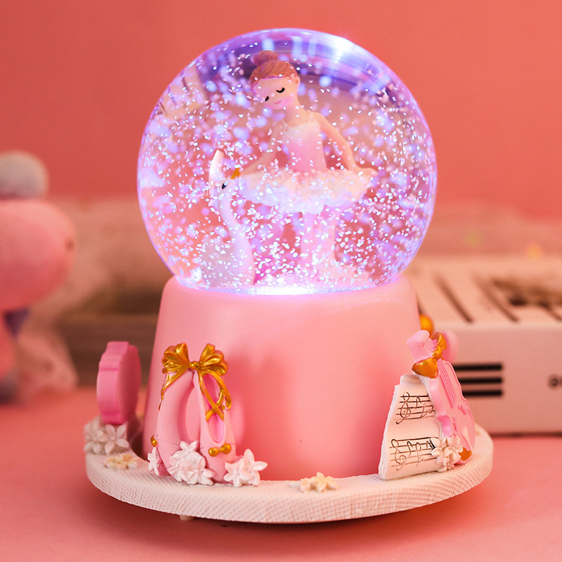 Glazbena kutija s plesnom balerinom i kristalnom kuglom, vanjska rotacija, automatski snježni efekt, ručni rad (Materijal: sintetička smola)
