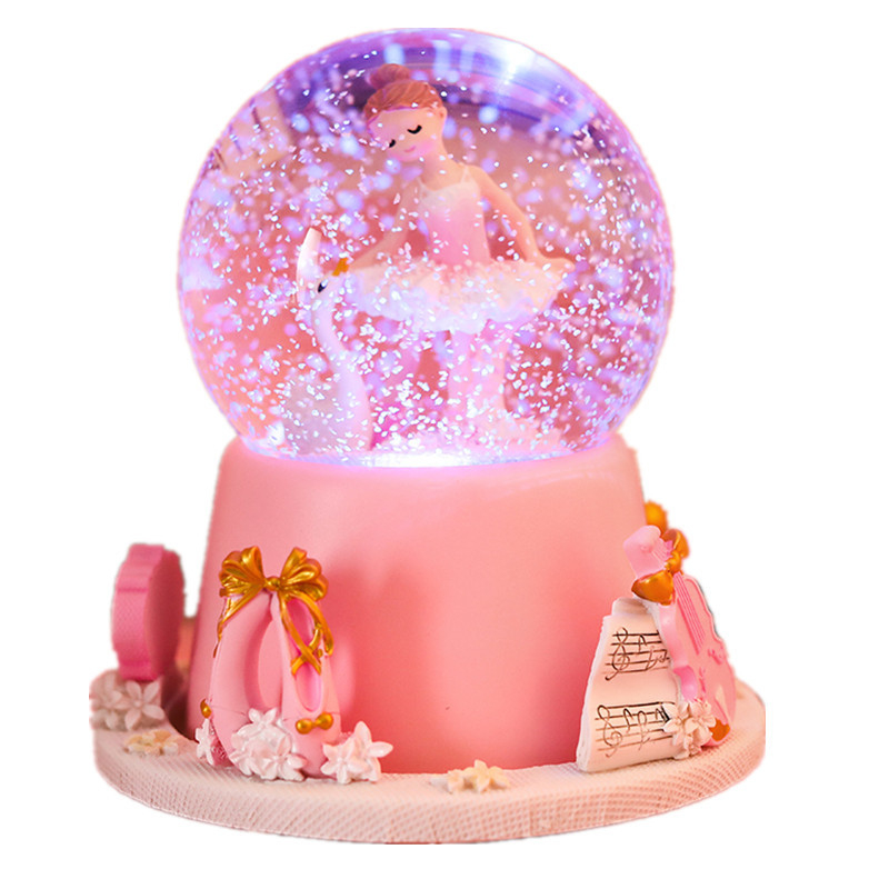 Glazbena kutija s plesnom balerinom i kristalnom kuglom, vanjska rotacija, automatski snježni efekt, ručni rad (Materijal: sintetička smola)