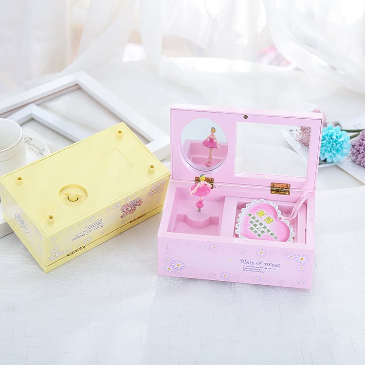 Glazbena kutija za nakit, pravokutnog oblika, okretna djevojačka figura, prozirni poklopac, plastična smola, prilagođeni logo