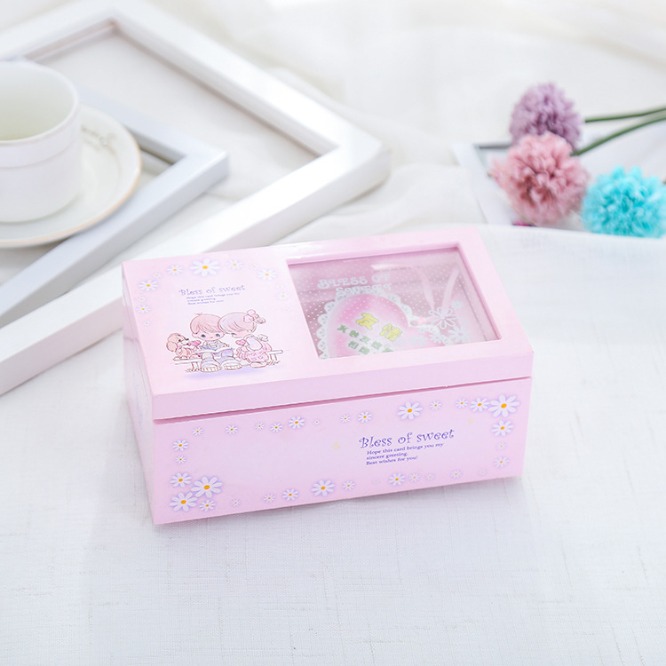 Glazbena kutija za nakit, pravokutnog oblika, okretna djevojačka figura, prozirni poklopac, plastična smola, prilagođeni logo