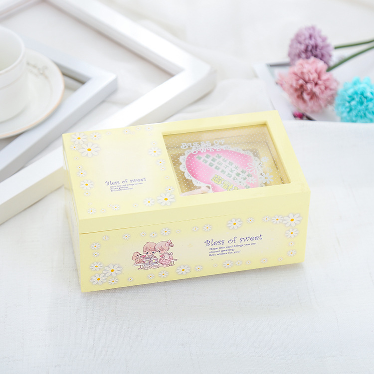 Glazbena kutija za nakit, pravokutnog oblika, okretna djevojačka figura, prozirni poklopac, plastična smola, prilagođeni logo