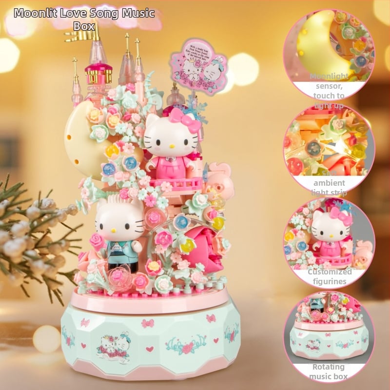 Princeza rotirajuća glazbena kutija s plastičnim blokovima, 200–400 komada, za uzrast 4–6 godina, DIY, bez električne energije