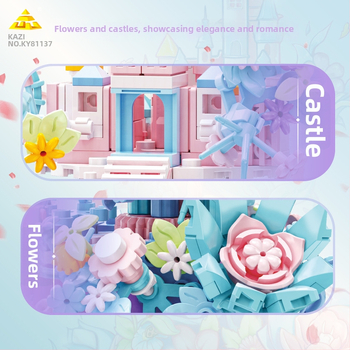 Kazi 81137 Set građevinskih blokova s temom cvjetnog dvorca princeze – ABS plastika, 200–400 komada, DIY, za uzrast 7–14 godina, 0,8 kg