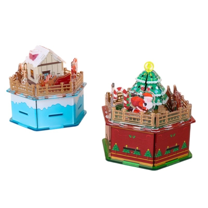 Akril karácsonyi zenei doboz — Személyre szabható DIY forgó készlet, Karikatúra stílus, Louis Márka, Logónyomás lehetséges