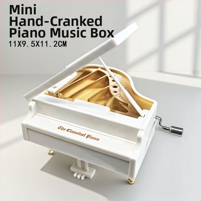 Enmei cutie muzicală cu pian, din plastic, acționare manuală rotativă, ornament pentru copii — cadou de ziua de naștere, stil simplu modern