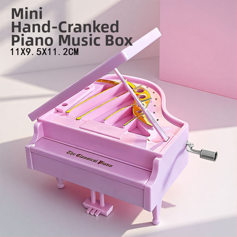 Enmei cutie muzicală cu pian, din plastic, acționare manuală rotativă, ornament pentru copii — cadou de ziua de naștere, stil simplu modern