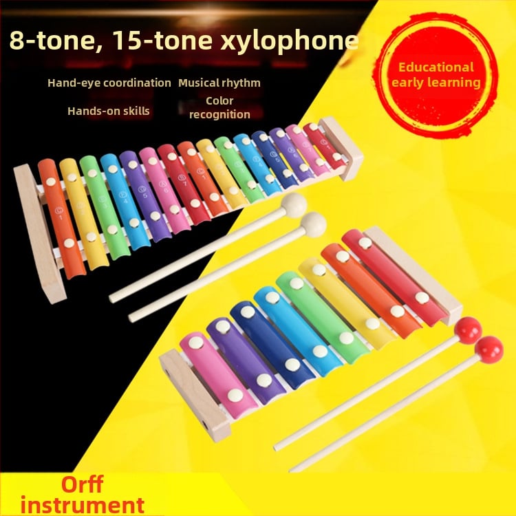 Orffov drveni kylofonski instrument za djecu s rasponom od 8 do 15 tonova (Materijal: drvo; Kategorija: zapadni udarni instrumenti; Dob: 0–3 godine; Pakiranje: kutija)