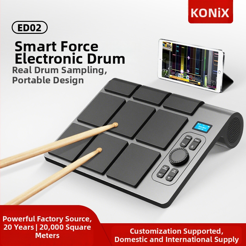 Elektronická bubnová súprava ED02, 9-dielna, PVC, všetko v jednom, prenosná