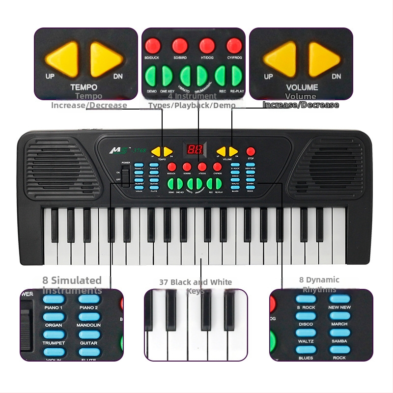 Dječja elektronička klavijatura s 37 tipki i mikrofonom, obrazovna klavijatura za djecu 7–14 godina