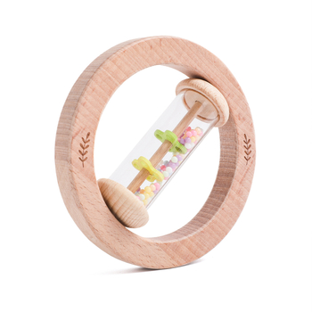 Fából készült csörgő babáknak 0–3 éveseknek, harapófogóval és esőhangot adó csővel