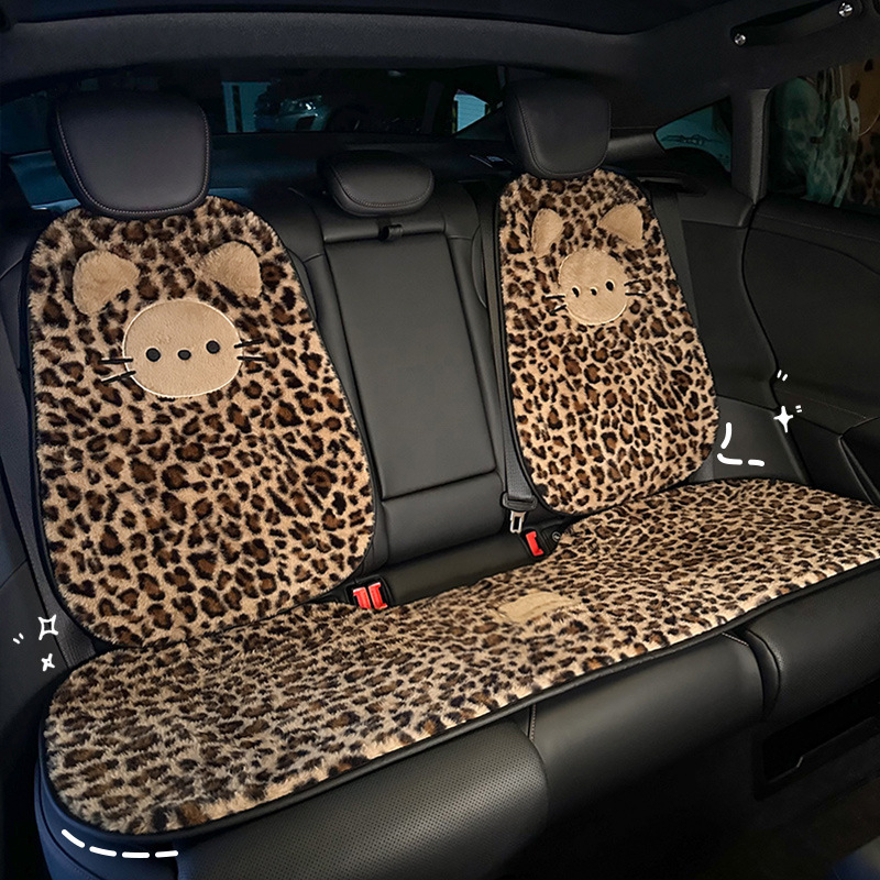 Auto jastučić s karikaturnim dizajnom, plišana površina, punjenje od pjene, leopard otisak, zimska toplina, stil ravnog luksuza
