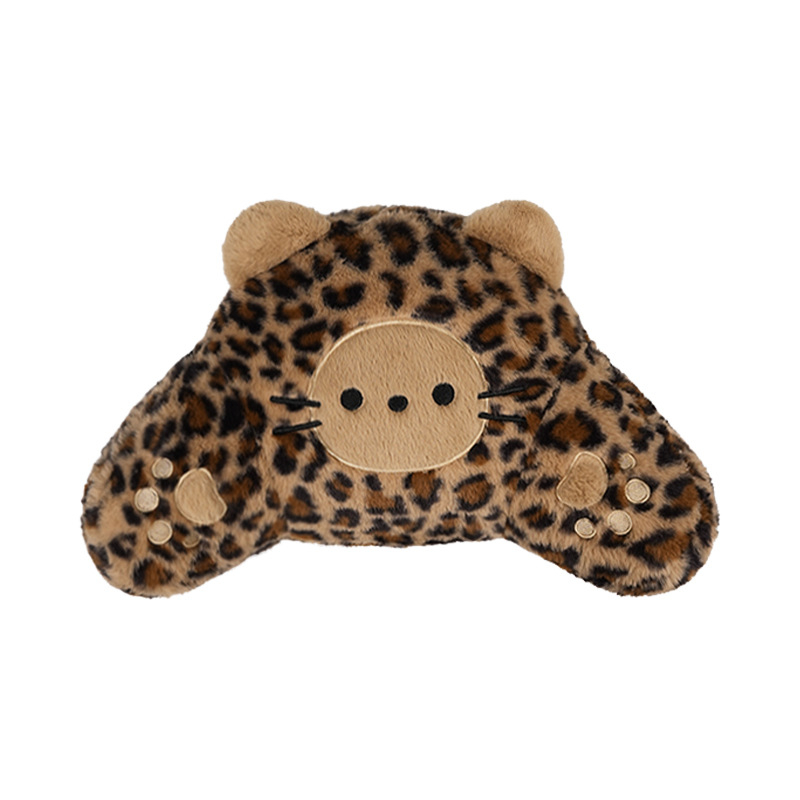 Auto jastučić s karikaturnim dizajnom, plišana površina, punjenje od pjene, leopard otisak, zimska toplina, stil ravnog luksuza