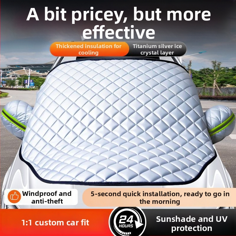 Univerzálny kryt na auto s hliníkovou fóliou, ochrana pred slnkom a dažďom, tepelná izolácia, zabudovaný montážny systém, krytie prednej časti