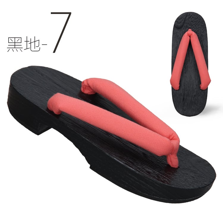 Ženske flip-flop sandale u japanskom stilu, gornji dio od pamuka, drvena podloga, okrugli vrh, peta 3–5 cm