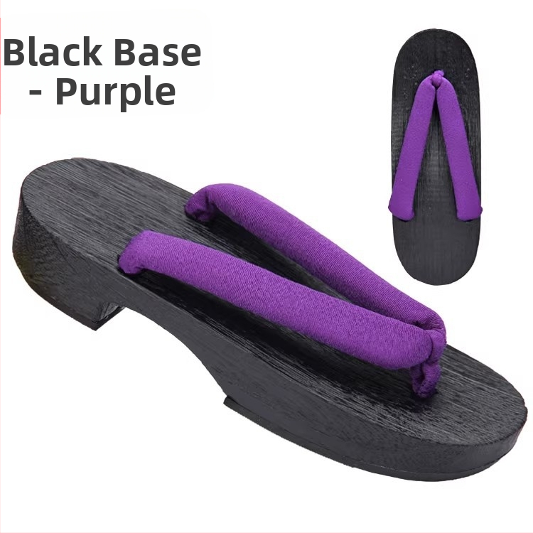 Ženske flip-flop sandale u japanskom stilu, gornji dio od pamuka, drvena podloga, okrugli vrh, peta 3–5 cm